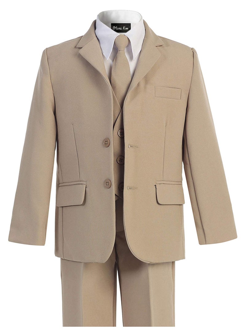 OLIVIA KOO Boys Solid 5-Piece Formal Suit Set with Matching Neck Tie Khaki - Image 2